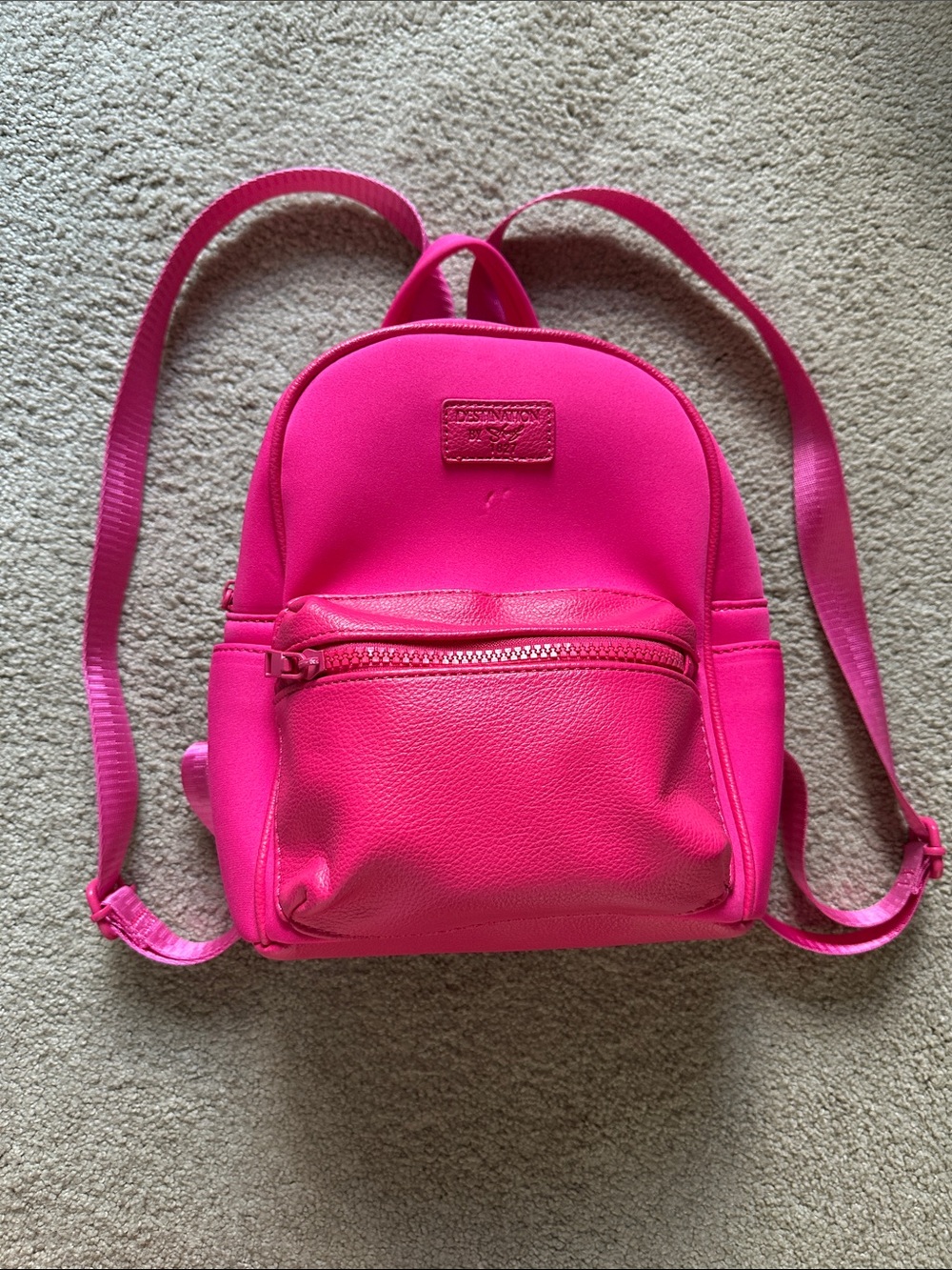 Hot Pink Neoprene and Faux Leather Women's Mini Backpack